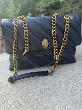 Kurt Geiger Black Quilted Shoulder Bag with Gold Chain